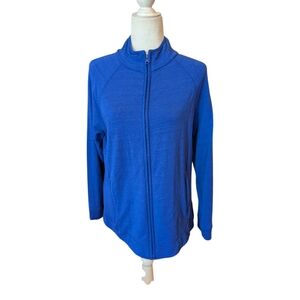 Talbots Sporty Blue Jacket Slub Terry UPF 50 Cozy Crush Athleisure Sz LP
